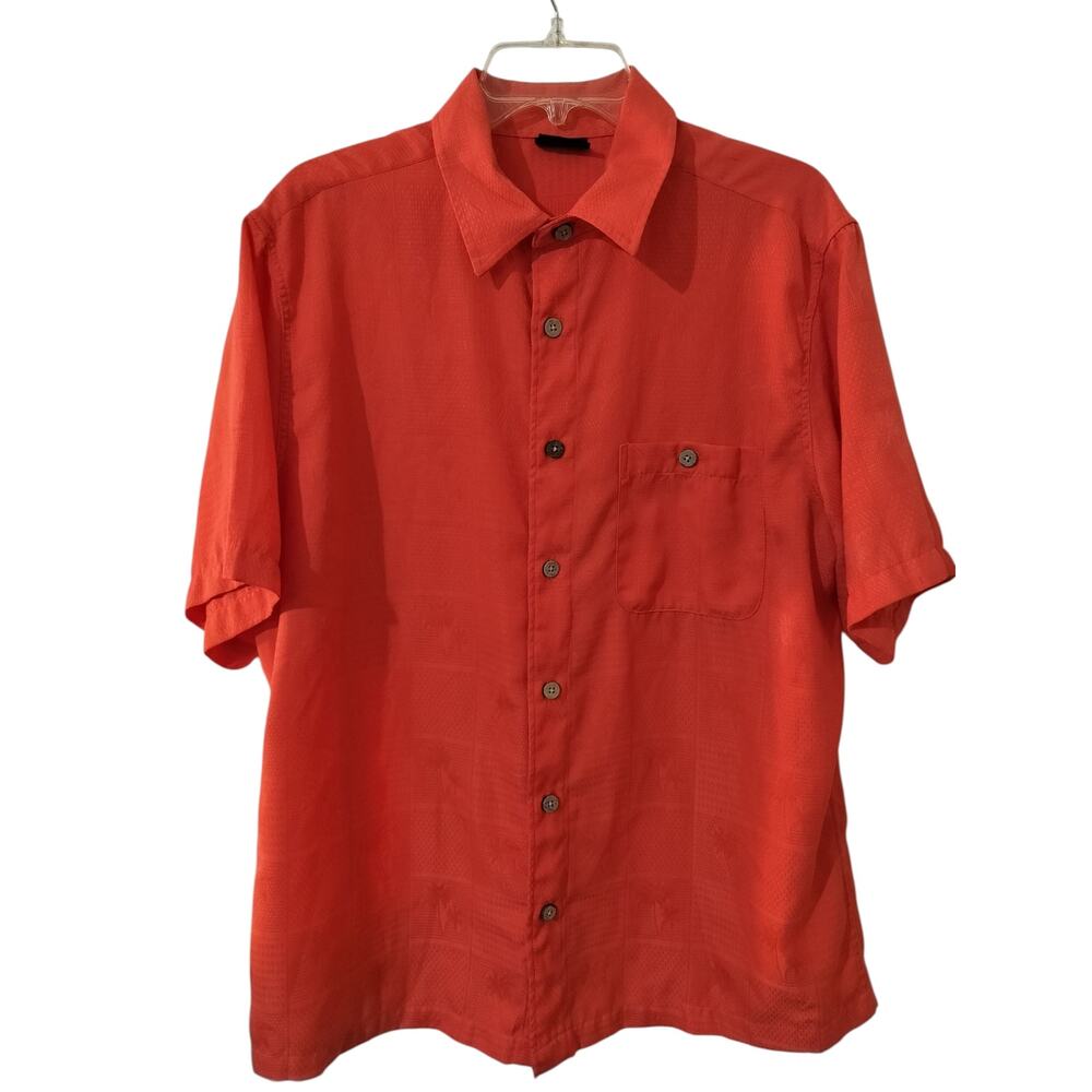M658)R&R Casual Men's Orange Luxury Microfiber Windowpane Plaid Buttn Up Shirt L
